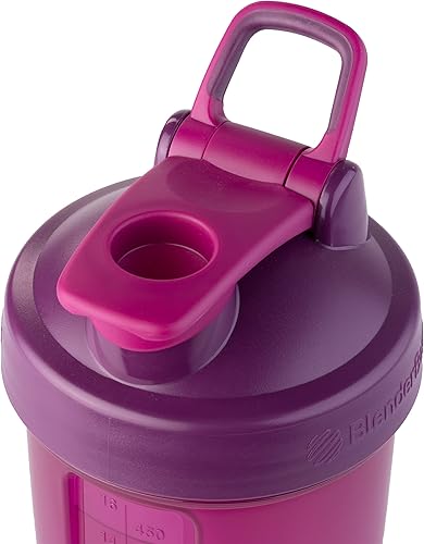 Miniatura 6 de BlenderBottle Botella agitadora con organizador de pastillas y almacenamiento para proteínas en polvo, sistema ProStak, 22 onzas, rosa rosa y