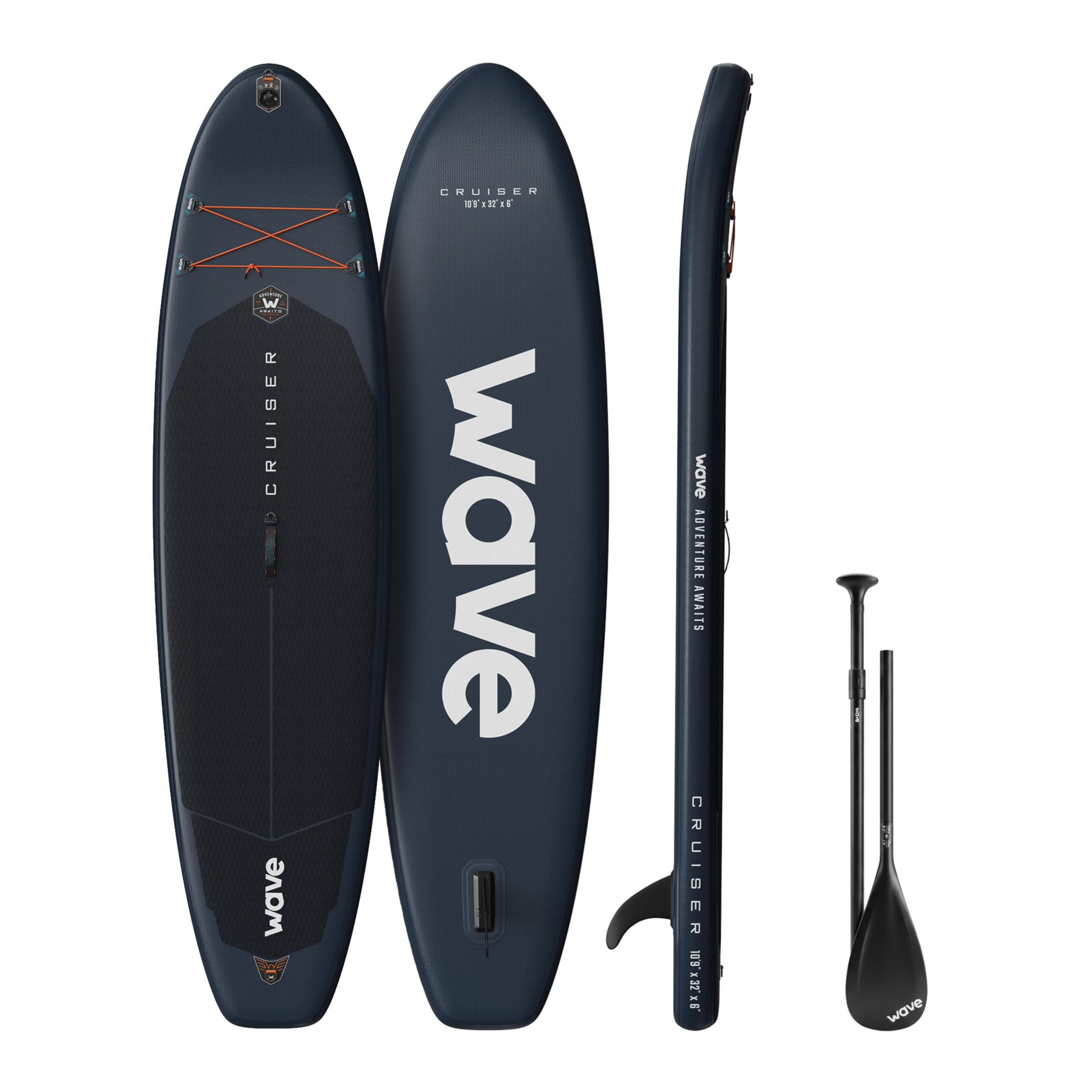 Wave Cruiser 3.0 Inflatable Stand Up Paddle Board | 10'9ft Beginner iSUP Package with Adjustable Paddle, Pump, Fin, Leash, Repair Kit & Backpack | Non-Slip Deck | Navy