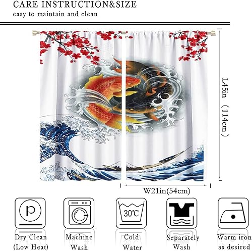 Vista 71 de Cortinas japonesas de pez koi, estilo asiático Koi Big Wave Koi, cortina con bolsillo para cortinero para dormitorio, cocina, sala de estar, Koi