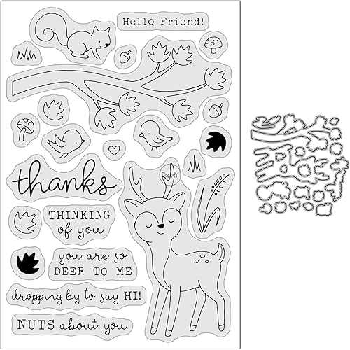 DzIxY Sika Deer Squirrels - Juego de sellos transparentes y troqueles de corte de metal para hacer tarjetas, álbumes de recortes, suministros de