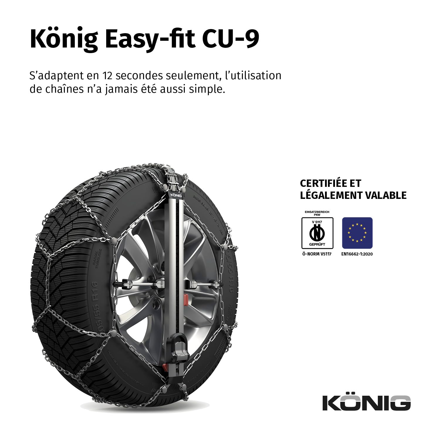 KÖNIG EASY-FIT CU-9 104 - Chaînes à Neige, Set de 2