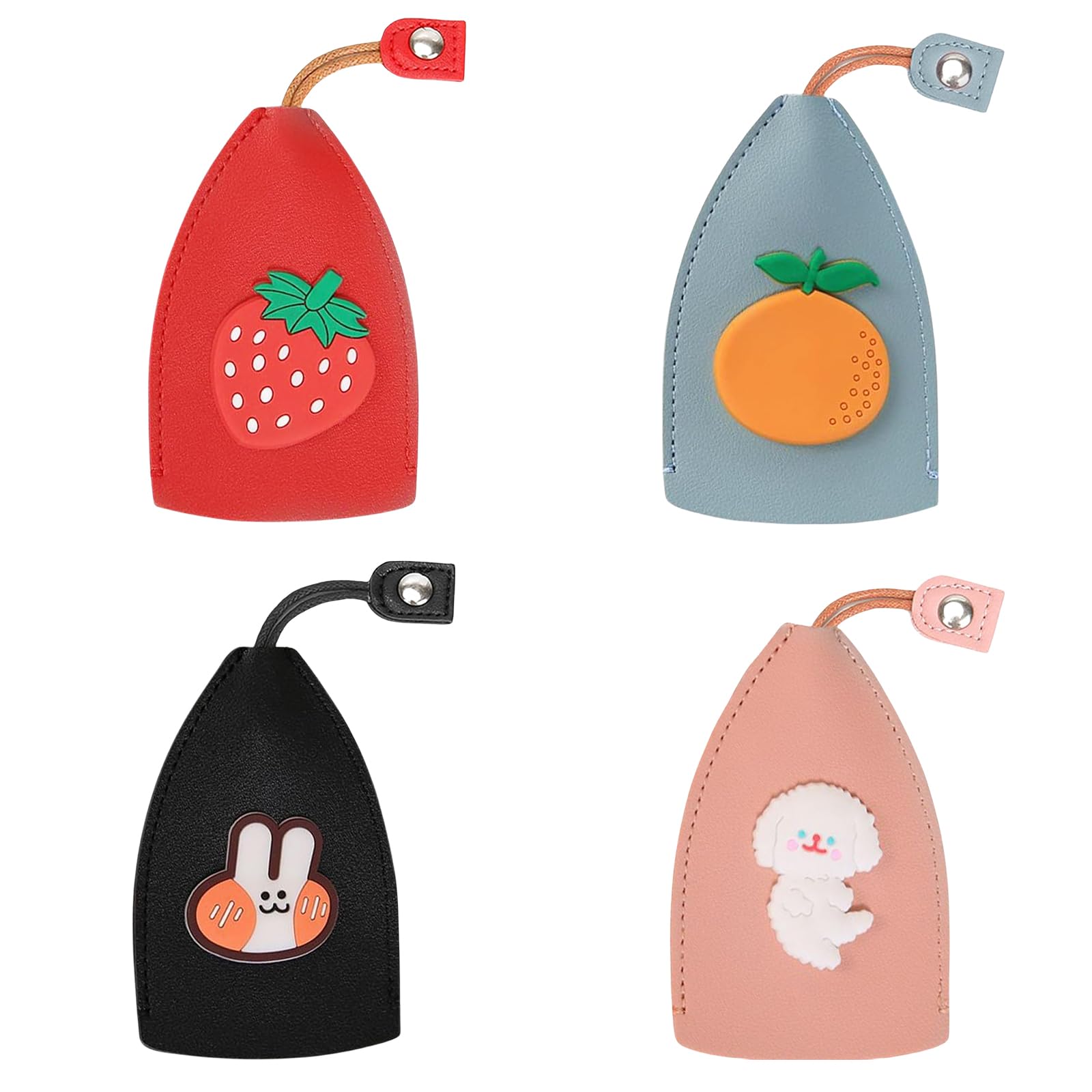 BIGJIYU4 Pieces Key Fobs, PU Push-Pull Key Cover, 7 x 11 cm, Colourful Key Covers, Mult Clolour, S