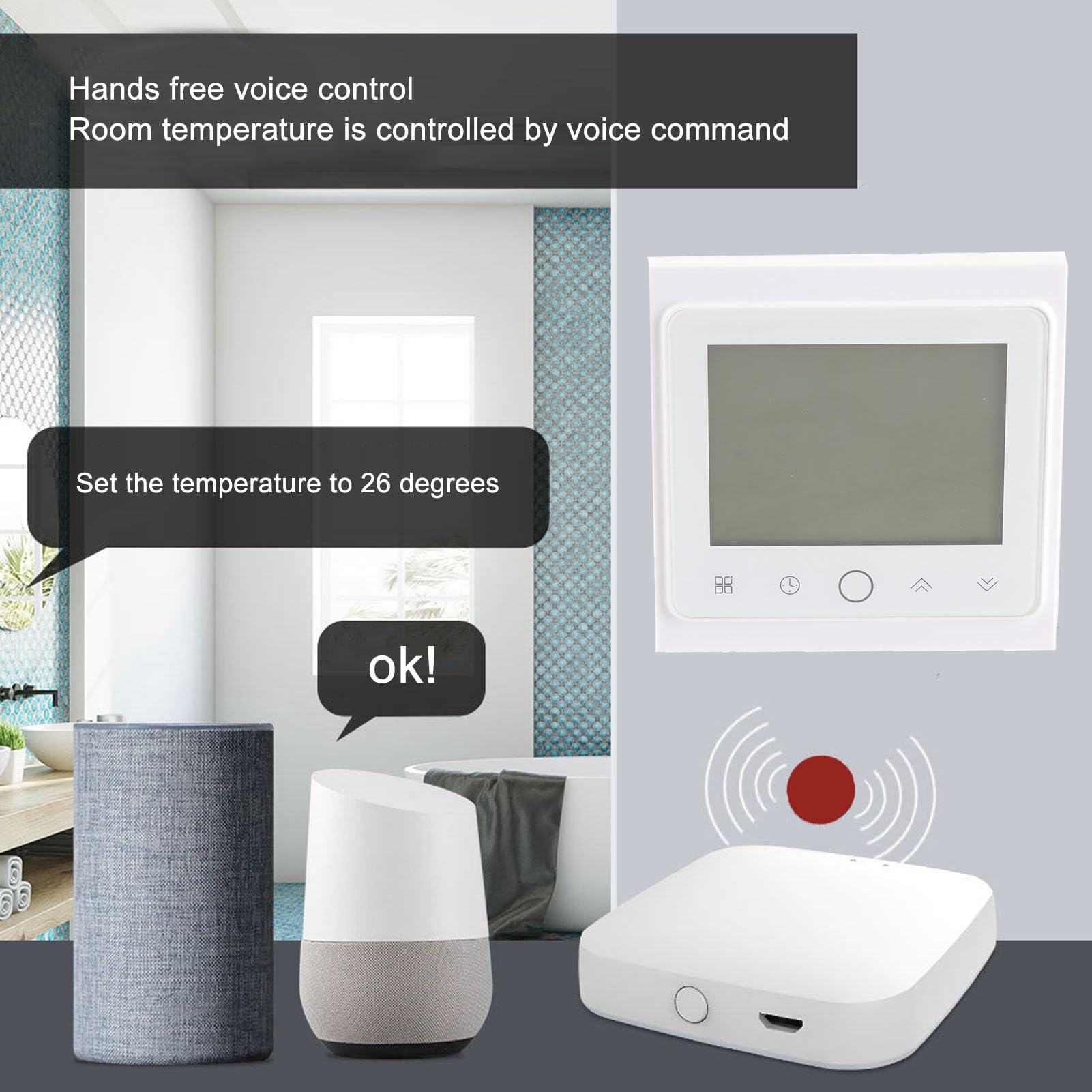 Inteligentny termostat Zigbee Bezprzewodowa aplikacja Sterowanie głosem Kontroler temperatury dla Home Office Hotel White