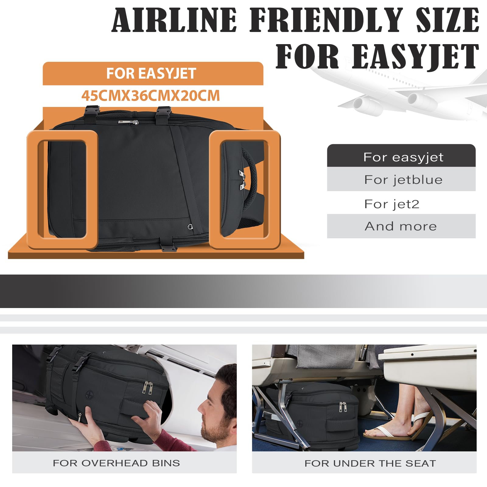 Hayayu Zaino Per Easyjet 45x36x20 Zaini Da Viaggio Aereo Bagaglio A Mano 45x36x20 Per Easyjet Borsa Da Viaggio Valigia 30l Zaini Casual Con Tasche Antifurto