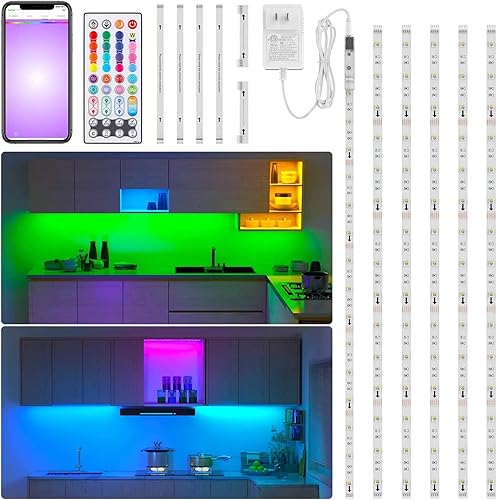 Miniatura 2 de MY BEAUTY LIGHT Paquete de luces para debajo del gabinete RGBW controladas por Bluetooth con 2700K-6500K WiFi COB Smart Led Strip Lights