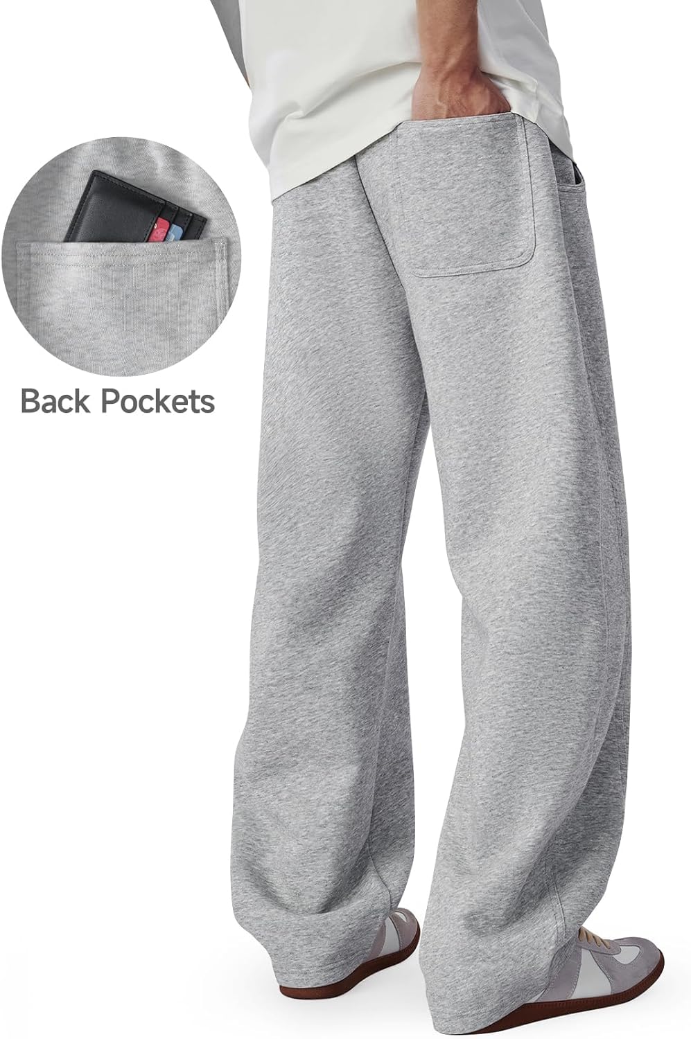 CANGHPGIN Mens Baggy Sweatpants Wide Leg Lounge Pants with Pockets, Loose Fit Cotton Sweat Pants for Men Casual - Image 4