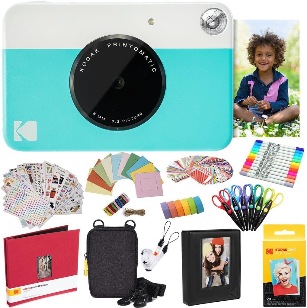 Kodak Printomatic Appareil Photo instantané (Bleu) Forfait Tout-en-Un Papier Photo Zink (20 Feuilles) et Bien Plus Encore