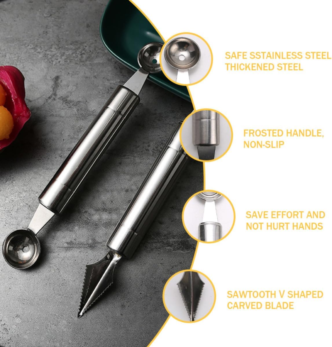 Stainless Steel Fruit Baller Scoop Carving Cutter Spoon for Home