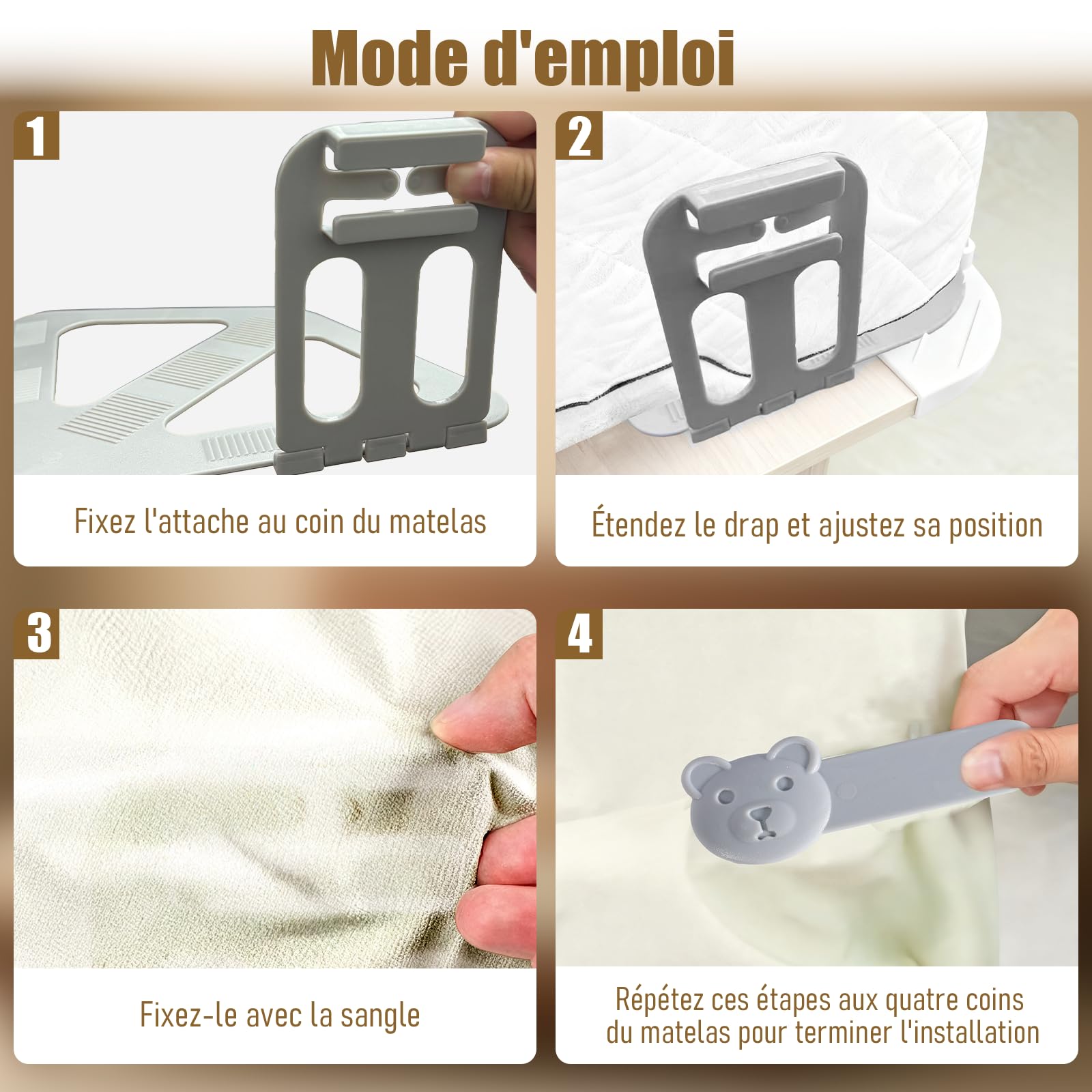 4 Pièces Bloque Drap Housse - Maintien Drap Housse Coin avec Bandes de Fixation Adaptés à Tous Types de Matelas