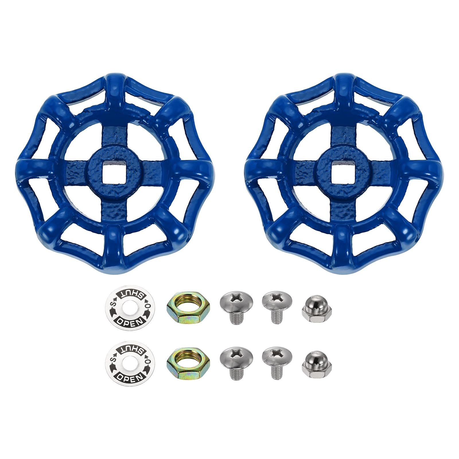 sourcing map 2Pcs Outdoor Faucet Water Spigot Handle, 7 x 7mm Round Wheel Square Stem Hole Cast Iron Hose Bib Outside Faucet Valve Handles Replacement for Garden Courtyard Bathroom, Blue