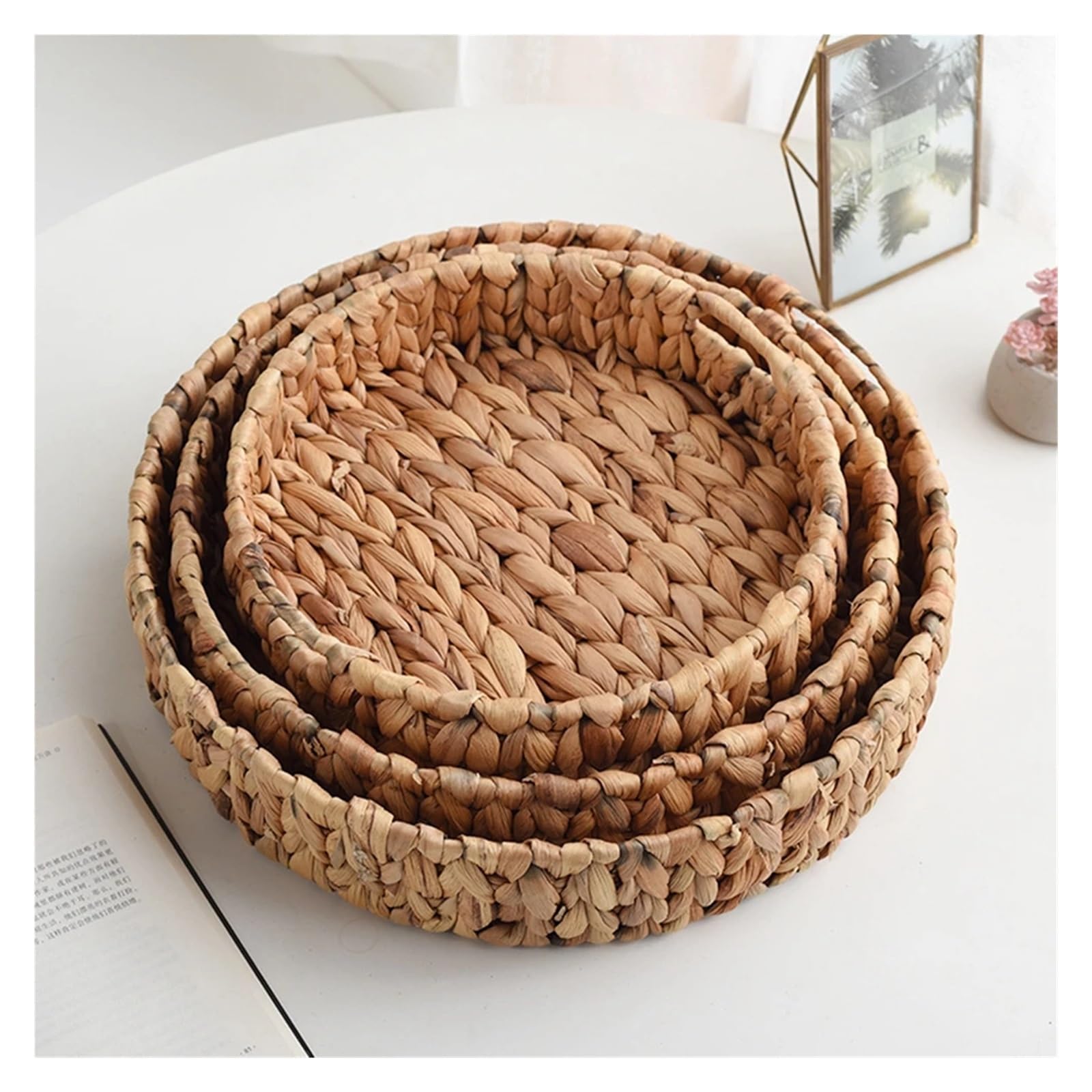 Cesto Portabiancheria Cestino intrecciato a mano for frutta, tè, snack, pane, cosmetici, scatola rotonda, vassoio in bambù intrecciato ad acqua(18CM Bamboo weavn)