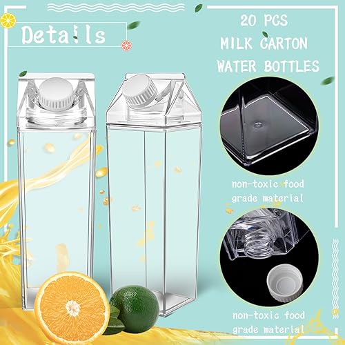 Miniatura 3 de Foaincore 20 botellas de agua transparentes de cartón de leche de 17 onzas, botellas de leche cuadradas de plástico a granel, portátiles,