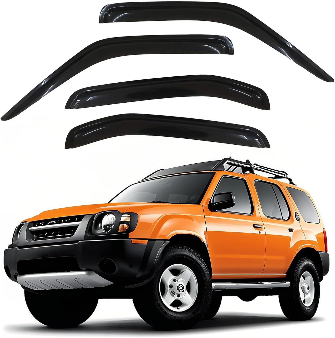 Deal 4-Piece Set Smoke Vent Window Visor, Side Window Deflector with Outside Mount Tape-On Type, Custom Compatible with for 2000-2004 Xterra