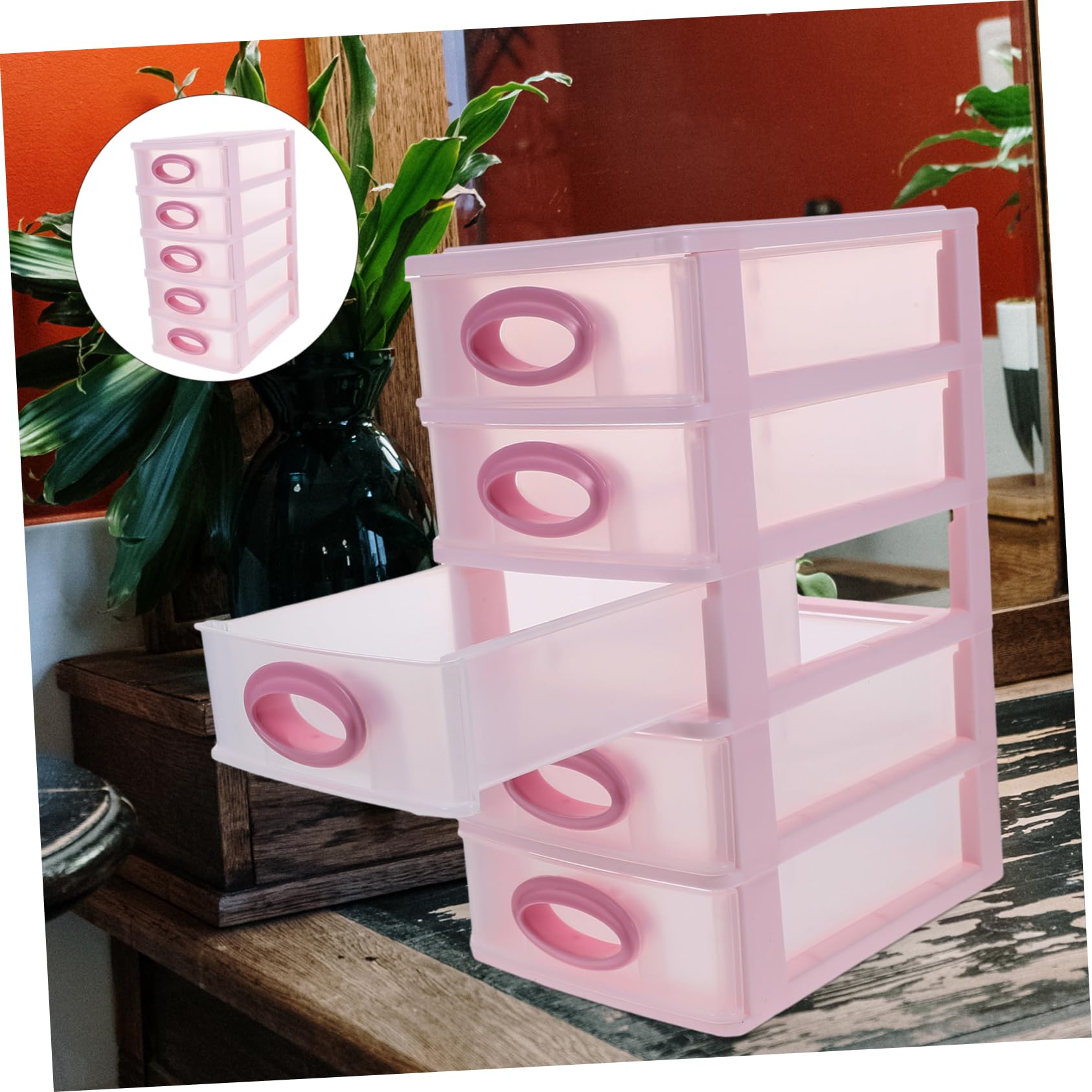 OSALADI Organizzatore da Scrivania Rosa in Pp 5 Cassetti per Ufficio e Cosmetici, Pratico e Decorativo per Conservare Piccoli Oggetti e Accessori Personali