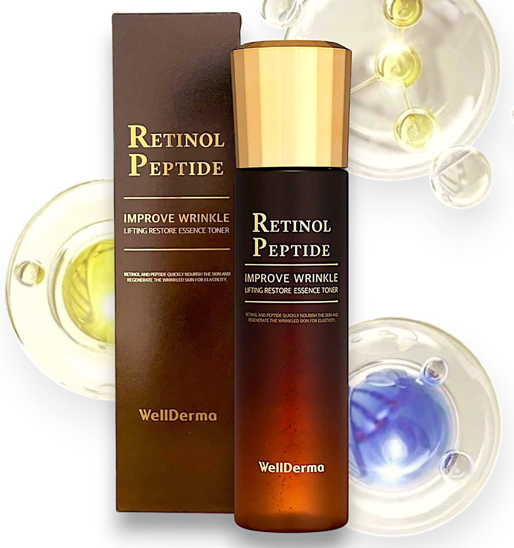 Retinol Facial Toner with 8 Peptides and Vitamin C, Anti-Aging Lifting Essence for Hydrating and Firming Skin - 150ml by WellDerma