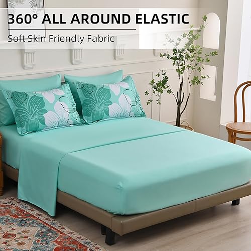 Miniatura 6 de Luxudecor Juego de edredón floral tamaño King, 7 piezas de cama en una bolsa, juego de edredón y sábanas de microfibra suave, juego completo de ropa