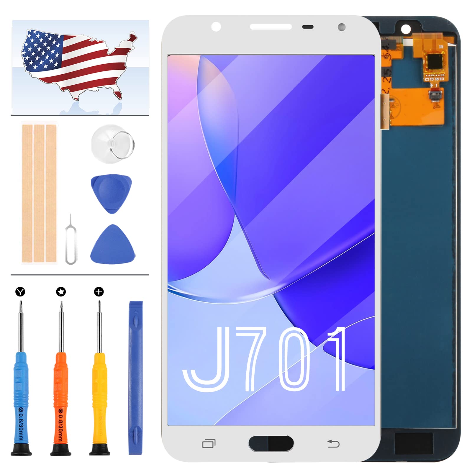 for Samsung Galaxy J7 Neo 2017 Screen Replacement J7 Nxt SM-J701 J701M LCD Touch Digitizer J7 Core SM-J701F LCD Display Parts for Samsung J701 Assembly Glass Lens Repair Kits (TFT White)