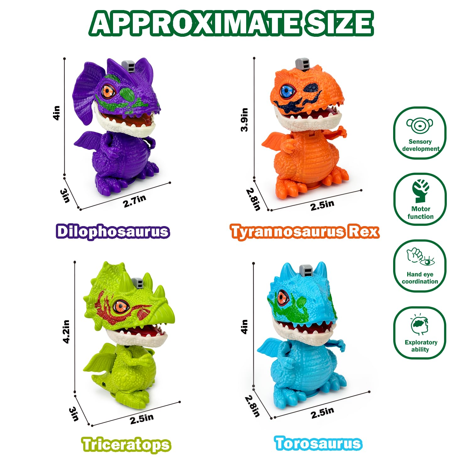 Birthday Toys Gifts for 3 5 6 7 8 Years Old Toddler Boys Girls, 4 Pack Wind up Spin & Flap Dinosaur Toys - 360° Rotating Dino Figures, Hands-on Educational Fine Motor Skills & STEM for Kids Age 3+