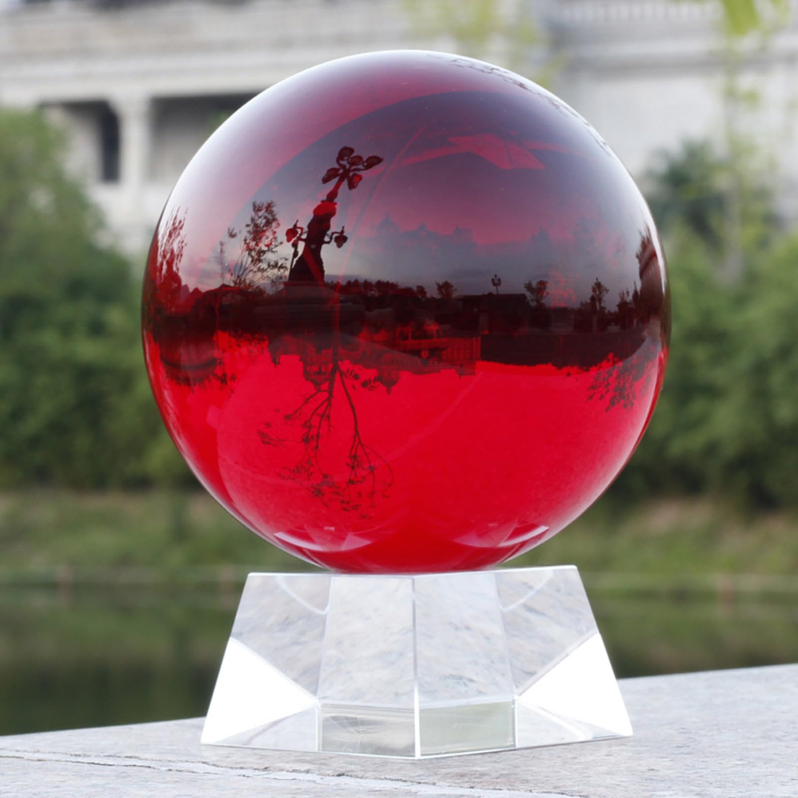 DSZUJTYROP Red Crystal Ball with Stand Glass Handcrafted Photography Prop FengShui Scrying Spheres for Magical Shots Elegant Home & Party Decor,B,80mm/3.14in
