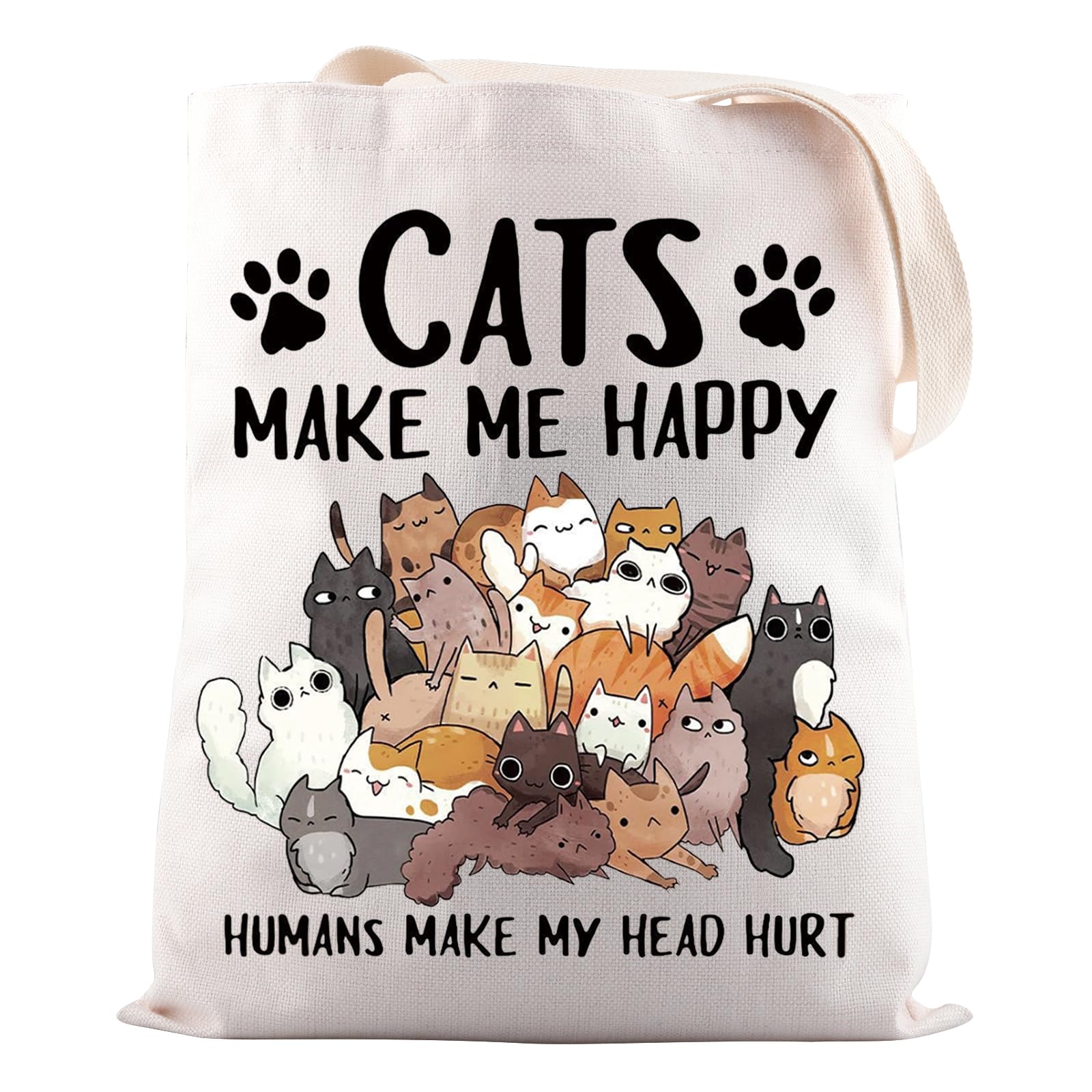 JNIAP Cat Lover Gift Cats Make Me happy Humans Make My Head Hurt Tote Bag Cat Themed Gift