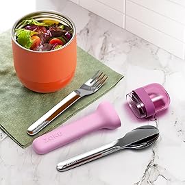 ZOKU Pocket Utensil Set, Purple - Stainless Steel Fork, Knife, and Spoon Nest in Case - Portable Design for Travel, School, Work, Picnics, Camping and Outdoor Home Use