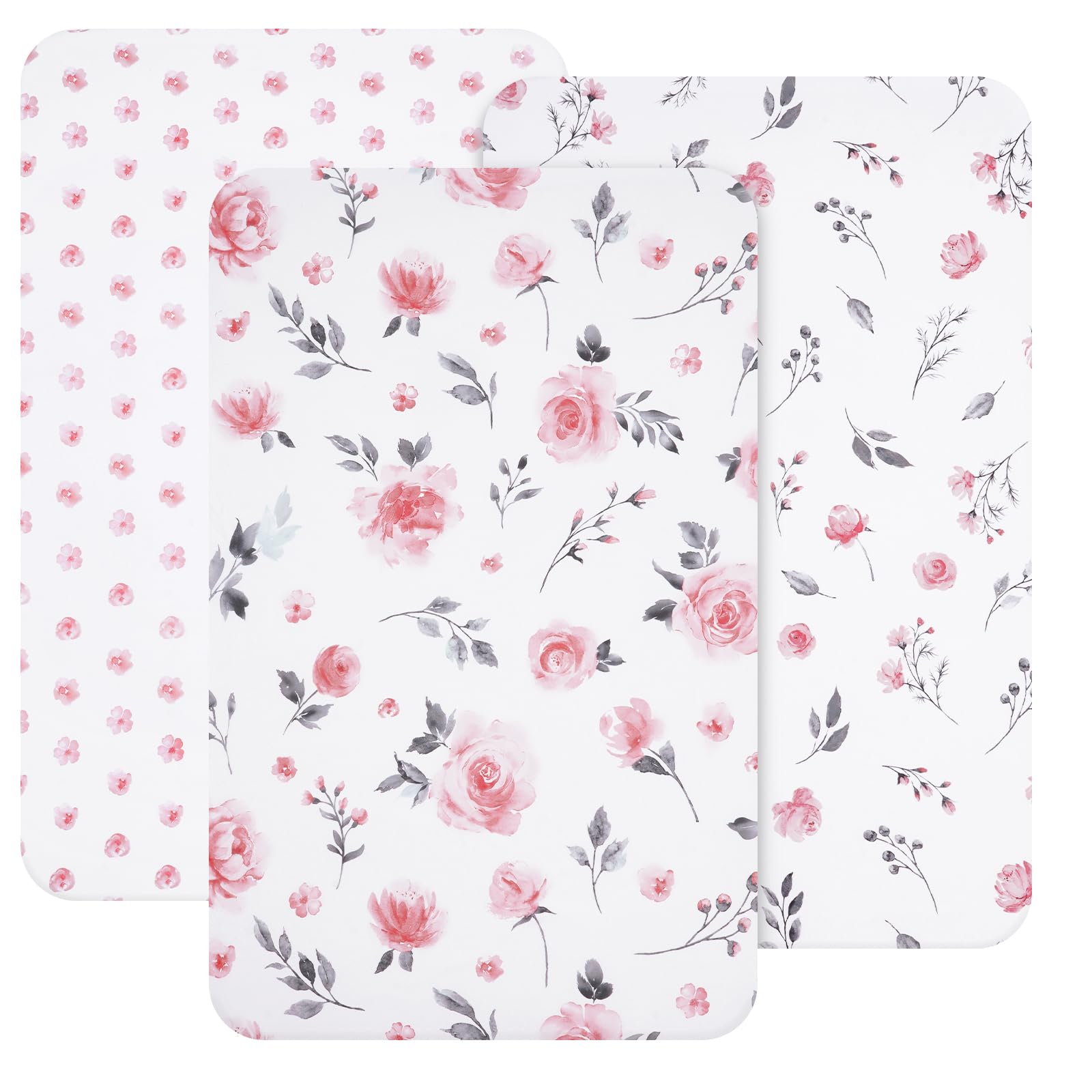 david's kids 3 pack mini crib sheets, soft breathable premium pack n play sheets for baby boys girls neutral, playard and mini crib mattresses, floral flowers
