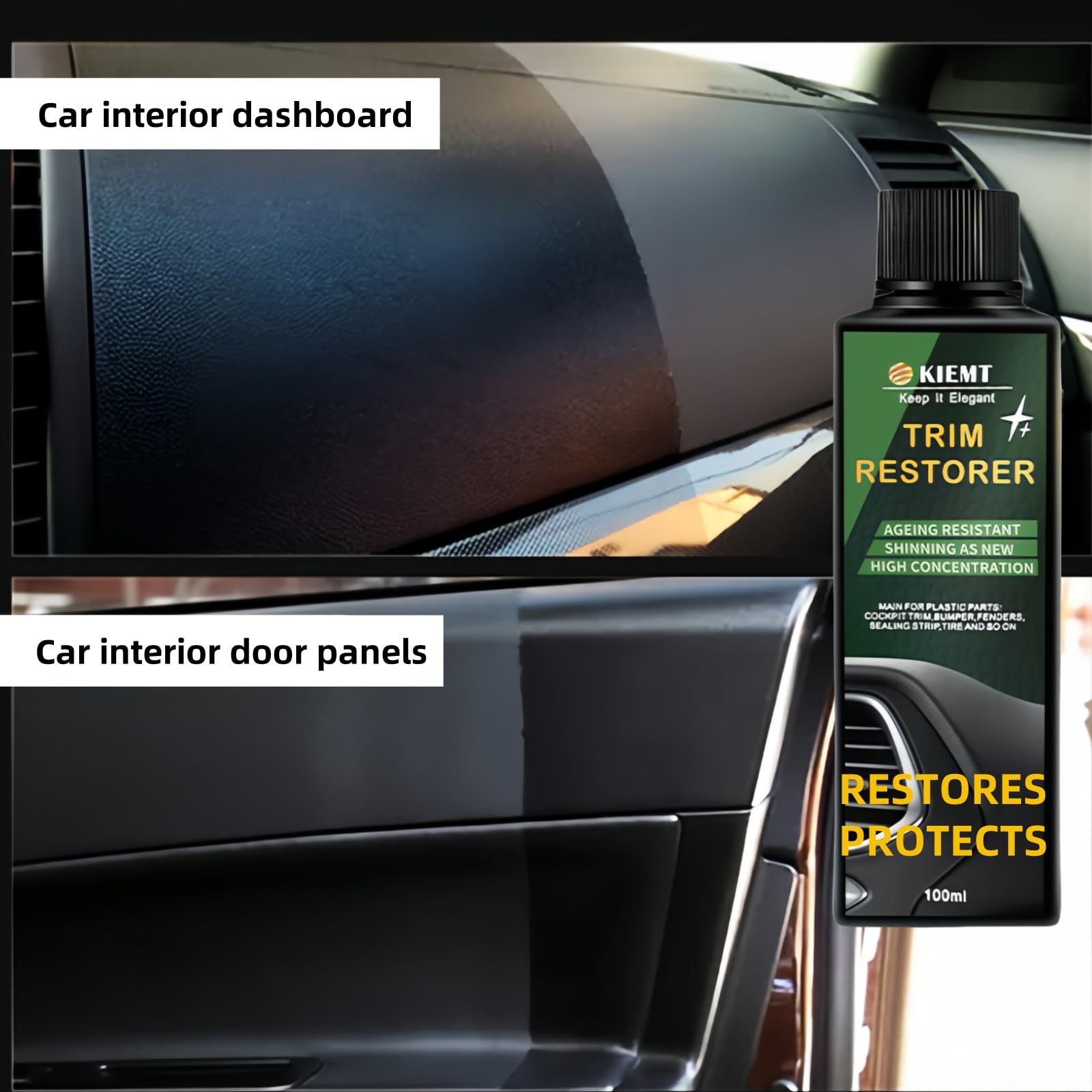 KIEMT Plastic Trim Restorer for Cars Shiny Car Stuff As New Care Kit Faded Plastic Restore