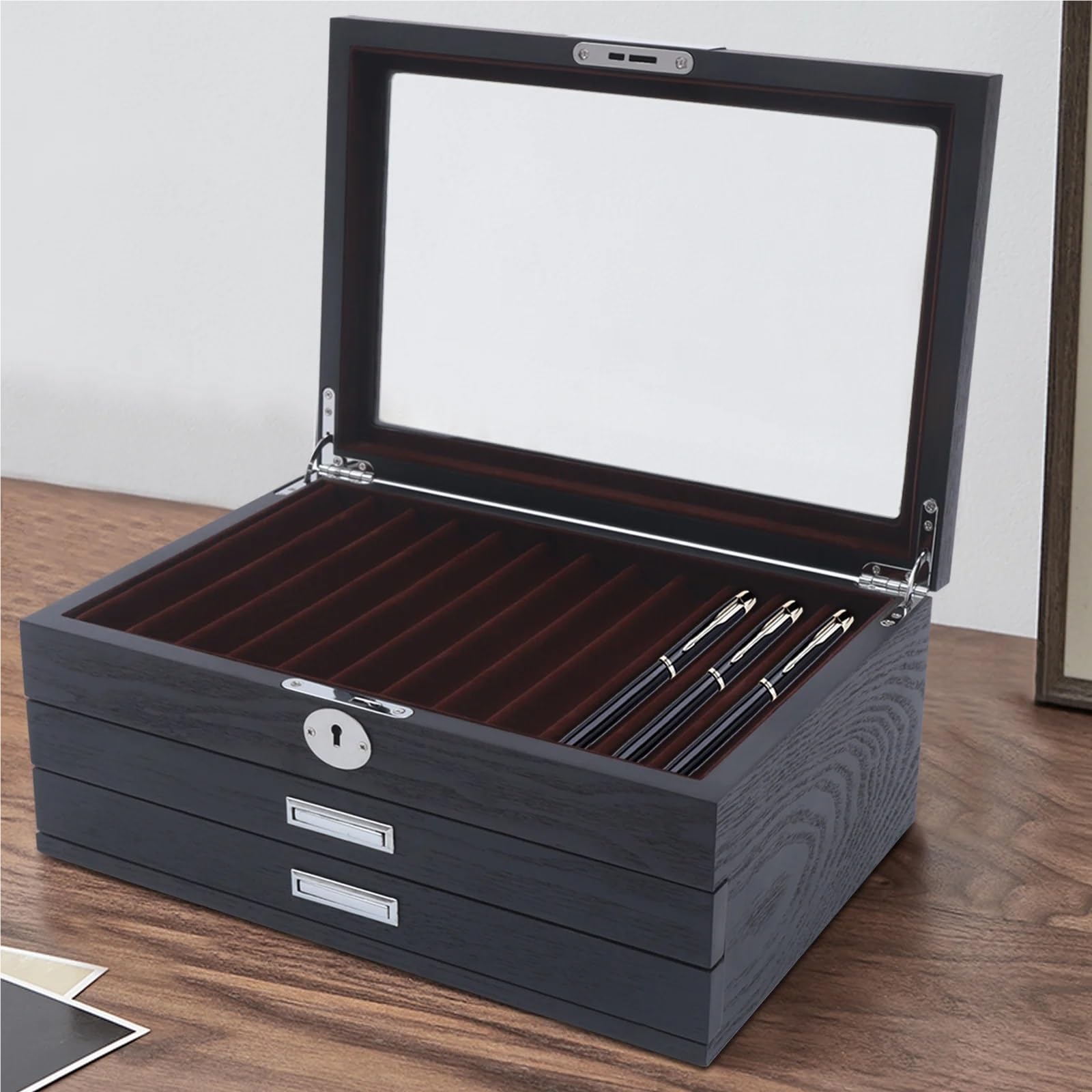 Amazon.co.jp: ペンディスプレイケース 木製ペンディスプレイボックス