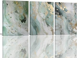 Sage Green Decor - Abstract Wall Art Canvas Prints Emerald Green Bathroom Decor Wall Art for Bedroom Set of 3 Abstract Artwork for Home Walls Abstract Ink Painting Wall Decorations 12x16inchx3pcs