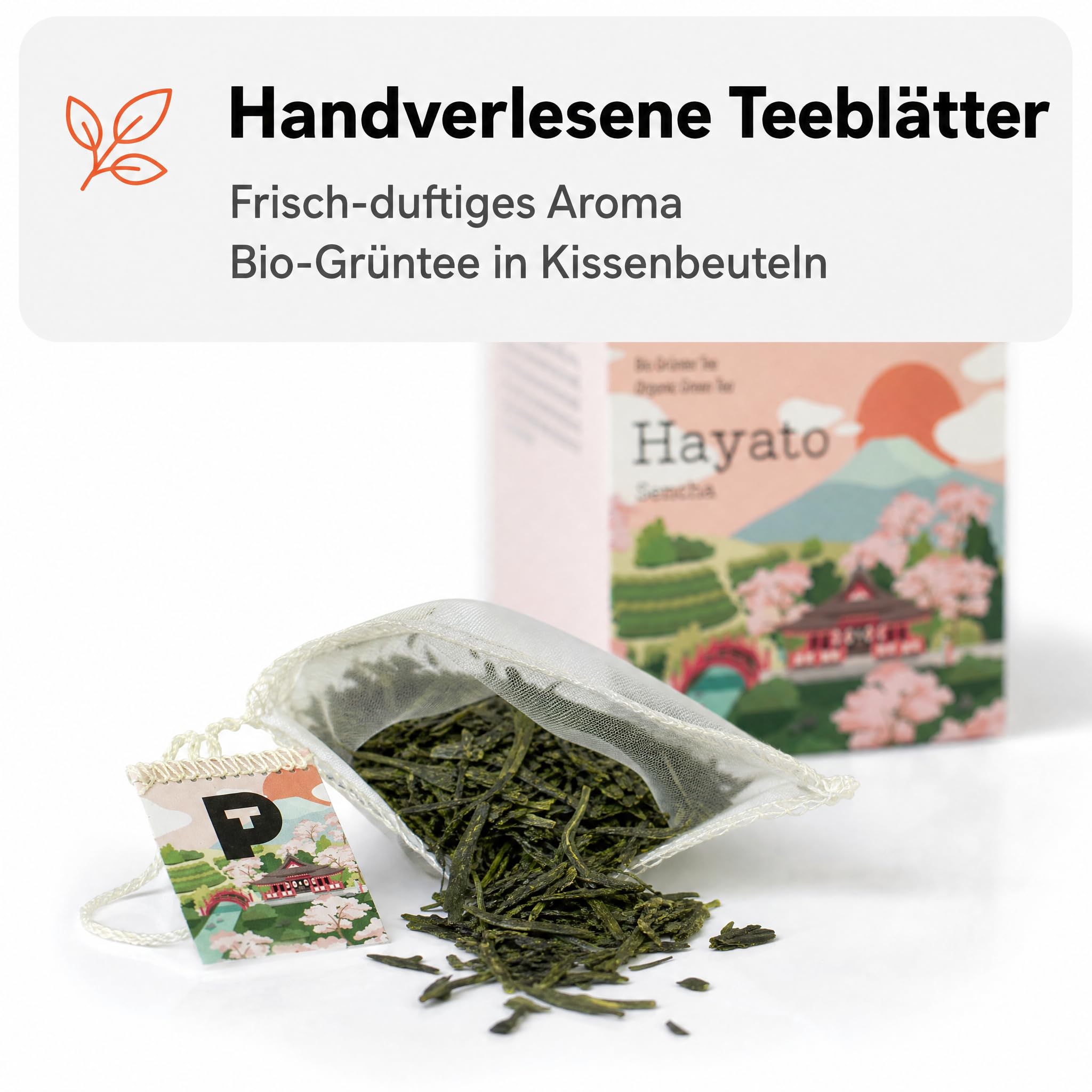 6 x Pure Tea Grüner Tee Sencha Hayato, japanischer Grüntee im Kissenbeutel, 15 Beutel à 3 g, Premiumqualität, Dispenserbox, frisch-duftiges Aroma
