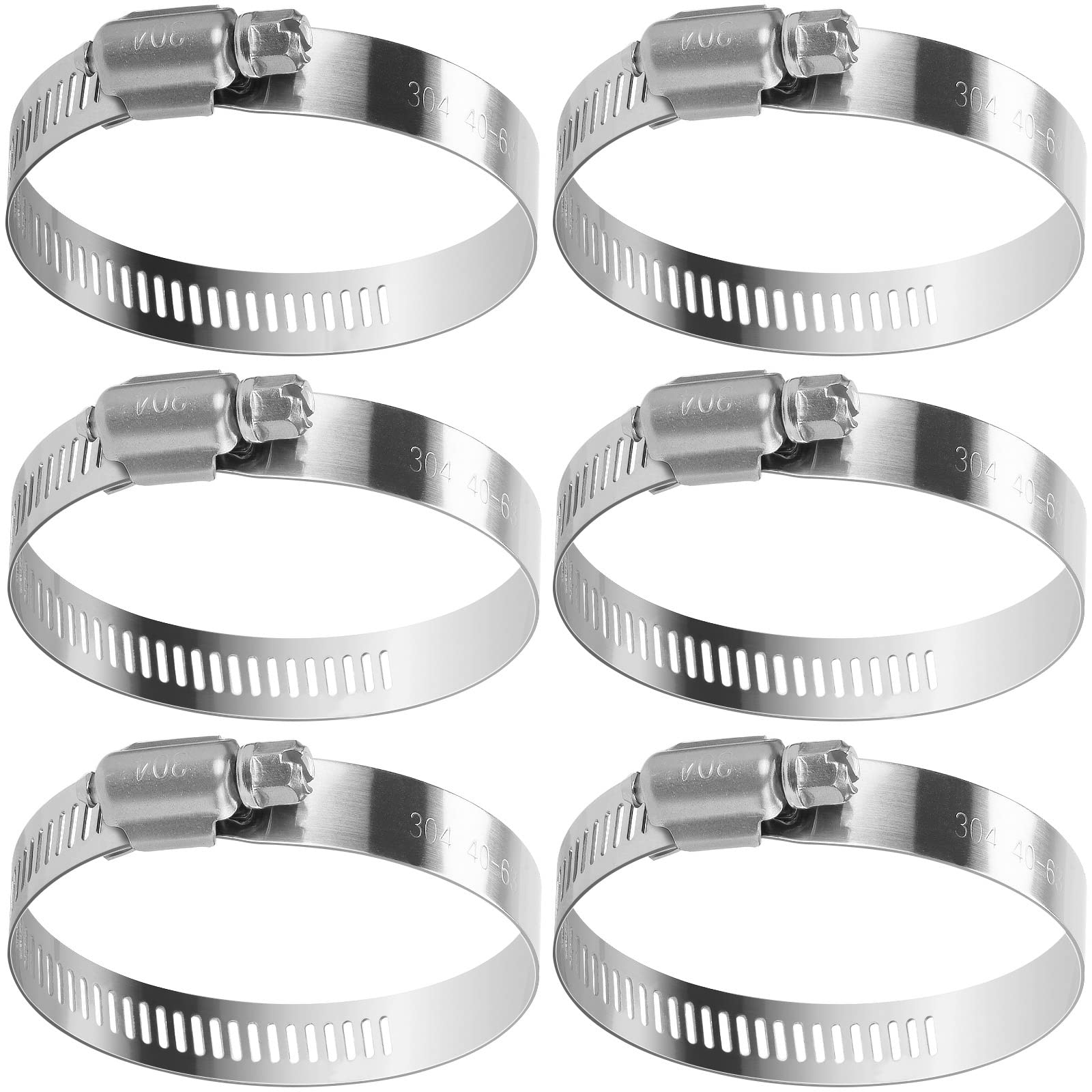 drado Jubilee Hose Clips Set 40-63mm Stainless Steel Pipe Clamps,6 Pack Range Hose Clamps Worm Drive Hose Clips