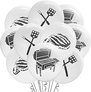 Malayan Products Grill Balloons 12 Count Latex, Cookout Birthday Decorations, Steak Theme, Restaurant Event Party, Grilling Cook out, Dad Birthday, 12Inch Standard Size (Grill Mix #1)