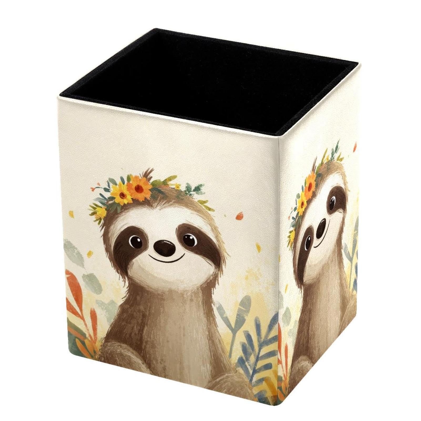 VAPOKF Pencil Holders for Desk, Cute Sloth Printed Pen Holders Pen Pot Makeup Brushes Storage Desktop Stationery Supplies Organiser for Home Office
