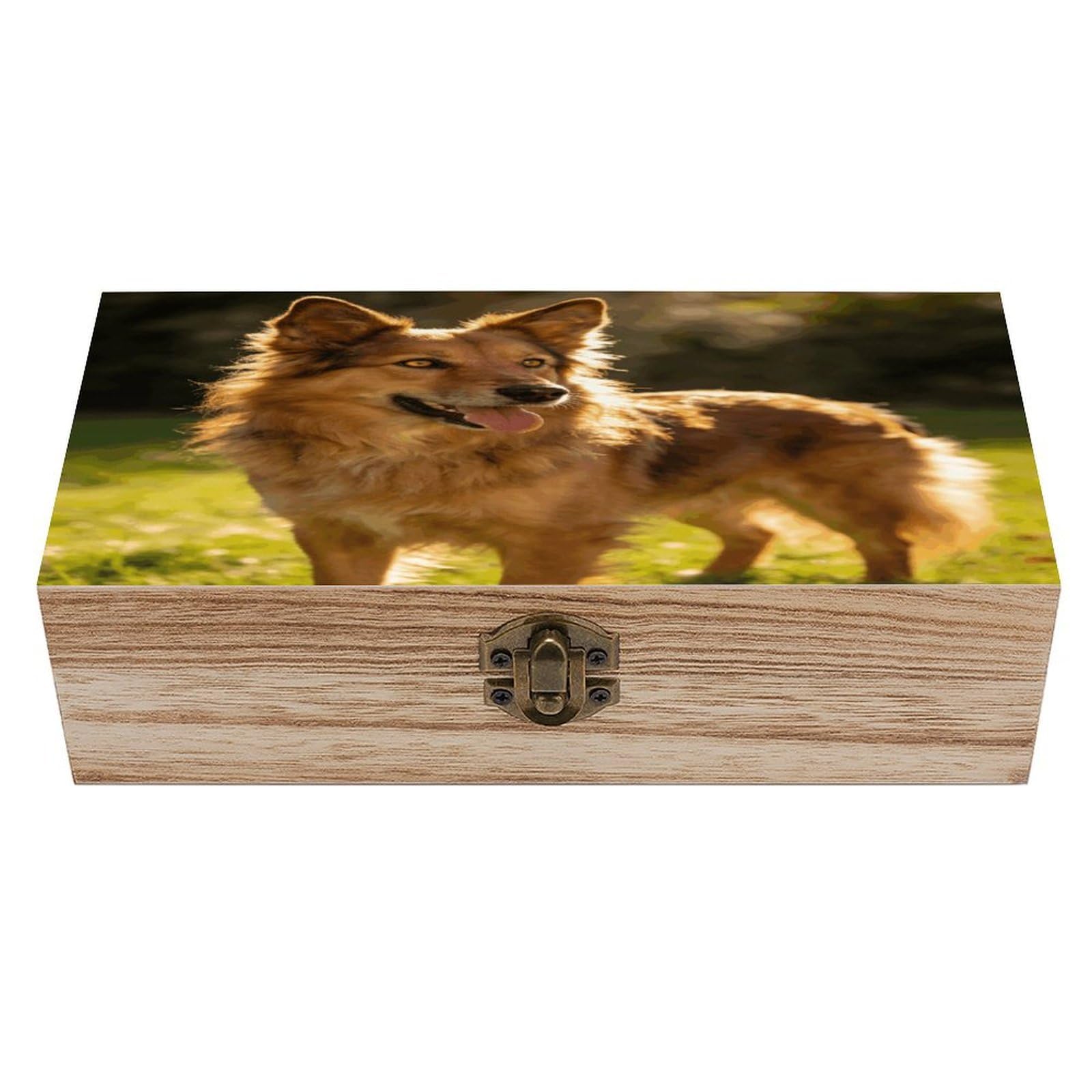 LZQPOEAS Dog Wooden Keepsake Box Wooden Storage Box Container with Hinged Lid Beautiful Wood Memory Box Decorative Jewelry Case for Crafts Art Hobbies & Trinket Storage
