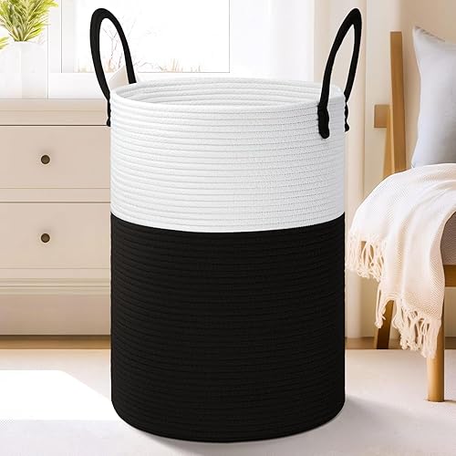 Cesta de lavandería de cuerda de algodón tejida, 80 litros para almacenamiento decorativo de ropa sucia, juguetes y mantas en el baño, habitación