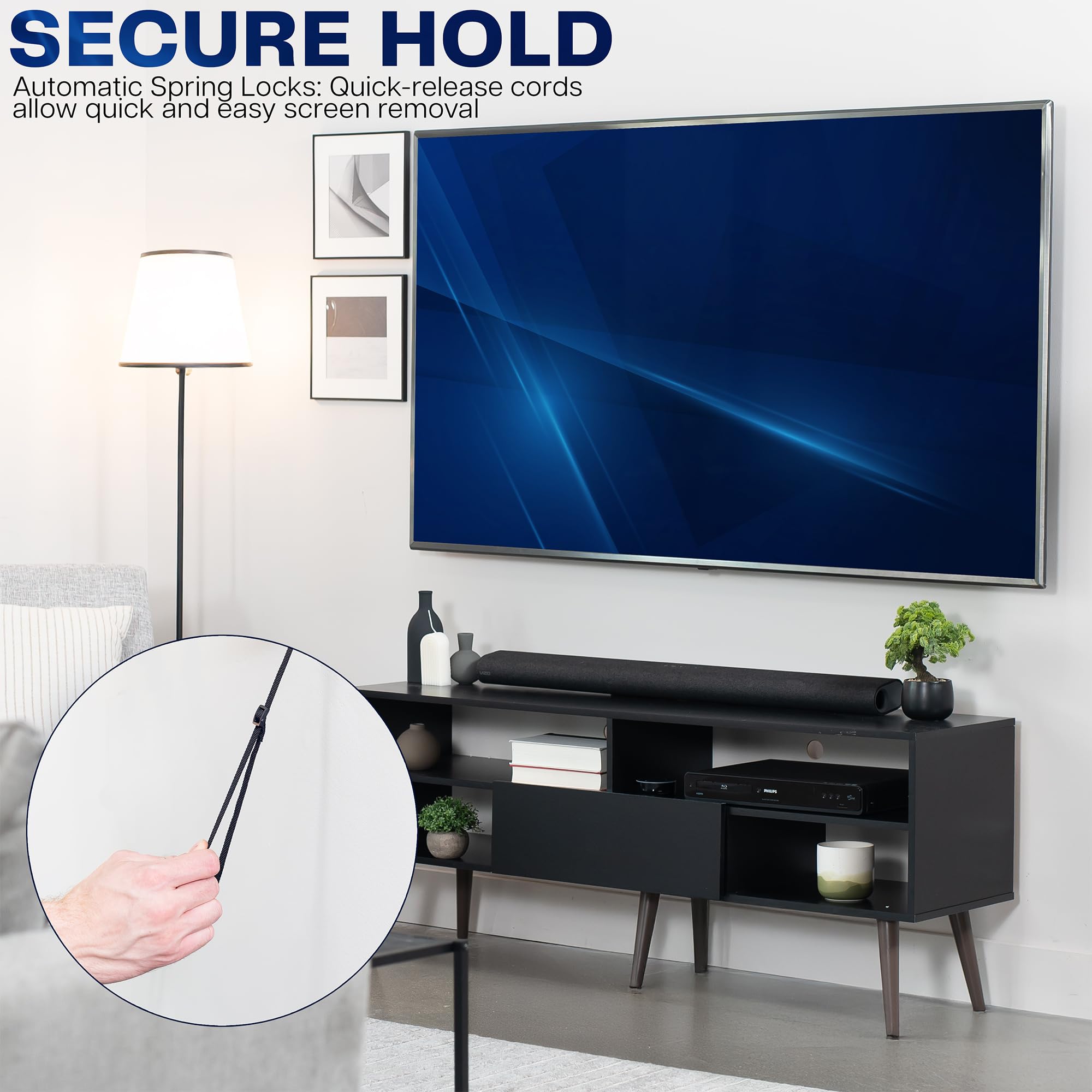 VIVO Supporto da parete per TV senza perno per schermi da 37 a 86 pollici, VESA max 600 x 400 mm, soluzione di montaggio a muro a secco senza borchie, nero, MOUNT-NS86