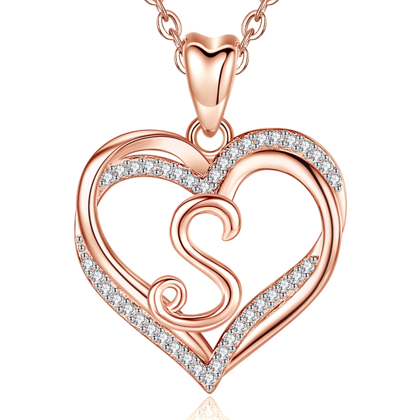 INFUSEU Collana con Ciondolo Cuore, Lettera A-Z Alfabeto Capitale Gioielli Doppio Cuore Collane Iniziali Cubic Zirconia CZ per Donne Regali Romantici, Catena da 20 Pollici