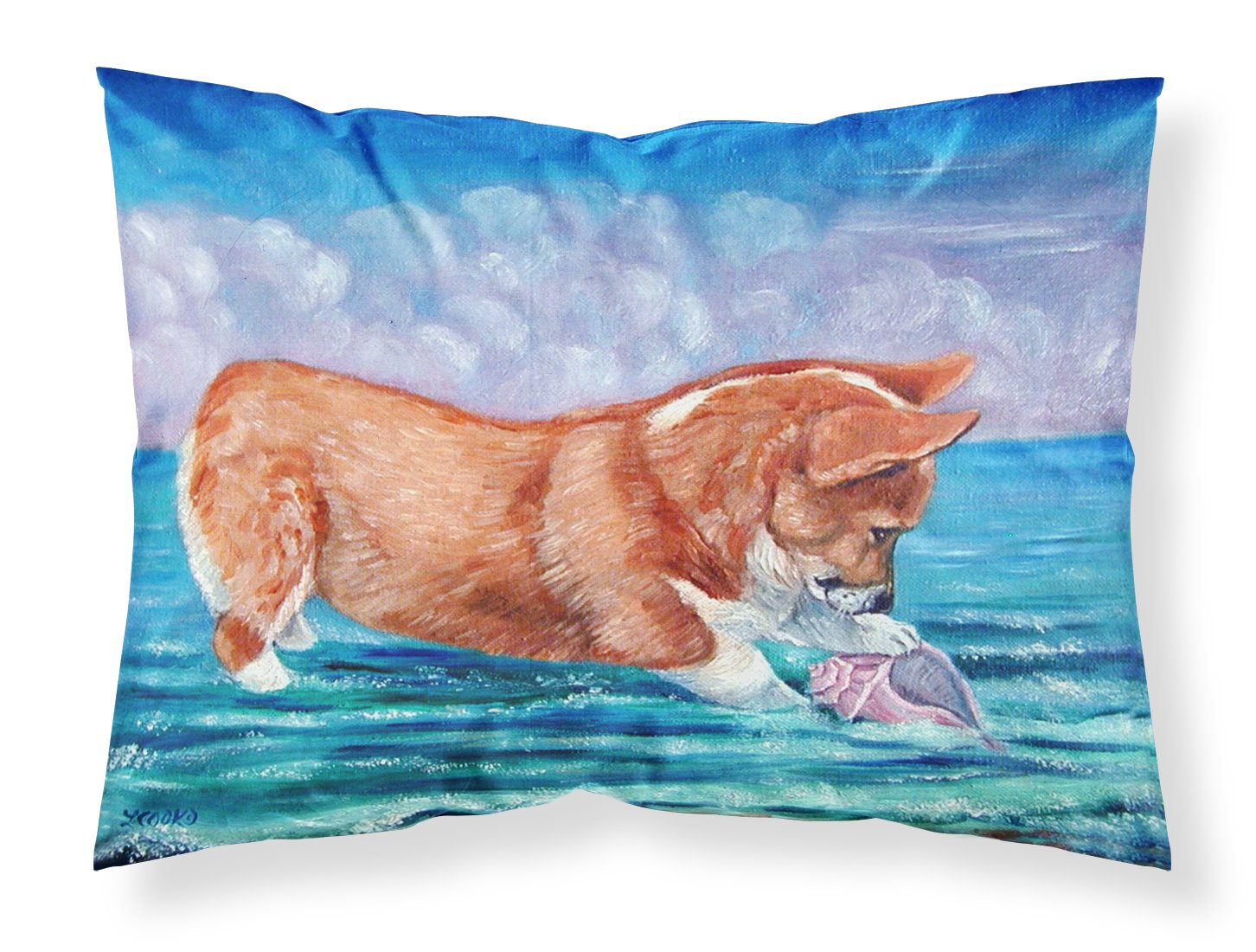 Taie d'oreiller Corgi Coquillage pour décorer une chambre de passionné