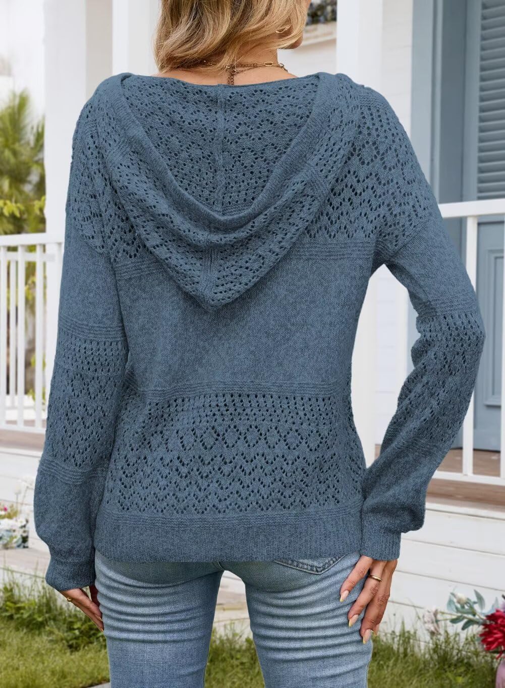 FEKOAFE Women's 2026 Fall Striped Color Block Hoodies Fashion V Neck Knit Sweater Pullovers