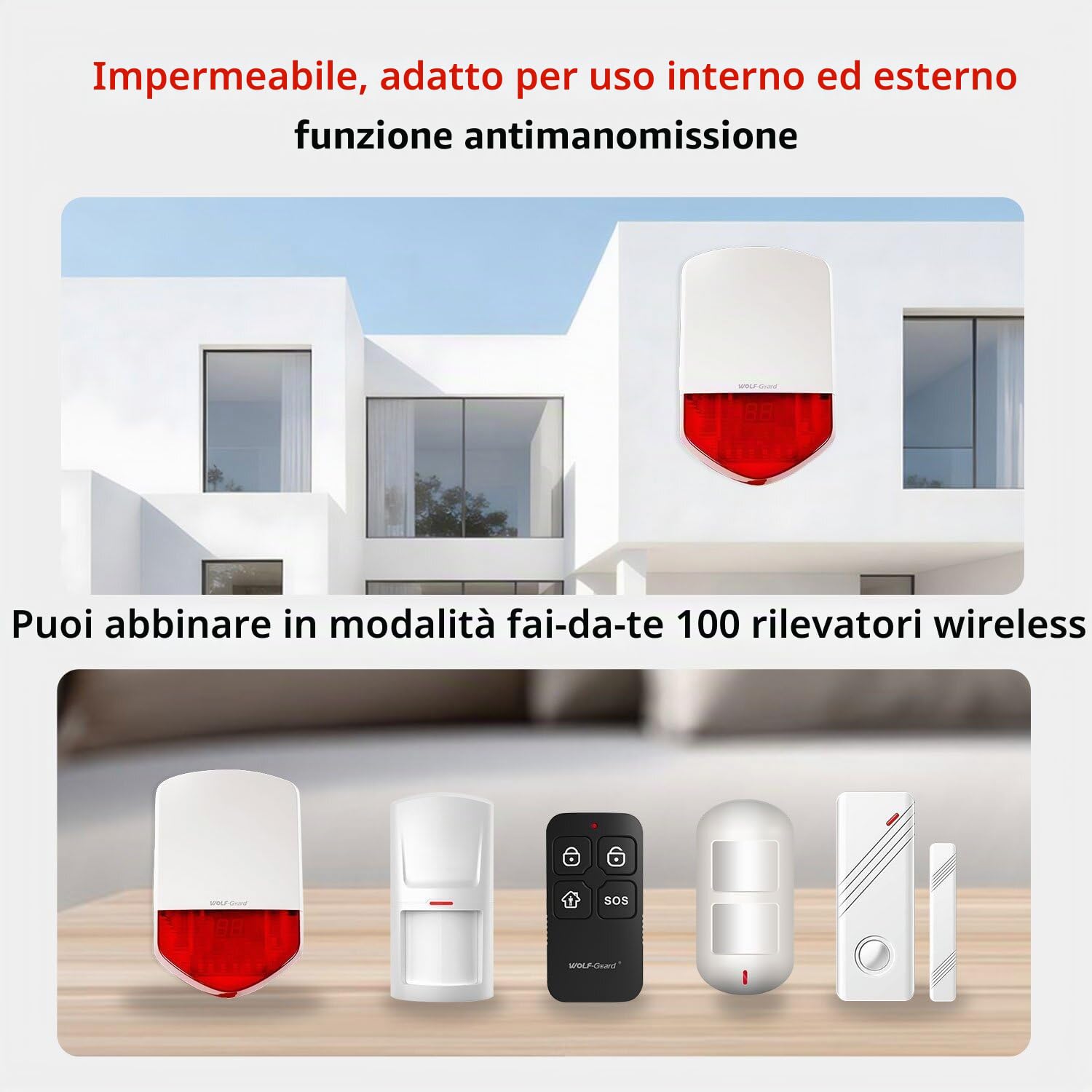 Wolf Guard LB-01A - Sistema di allarme per esterni, con sirena lampeggiante, 12 V, con telecomando PIR, 110 dB