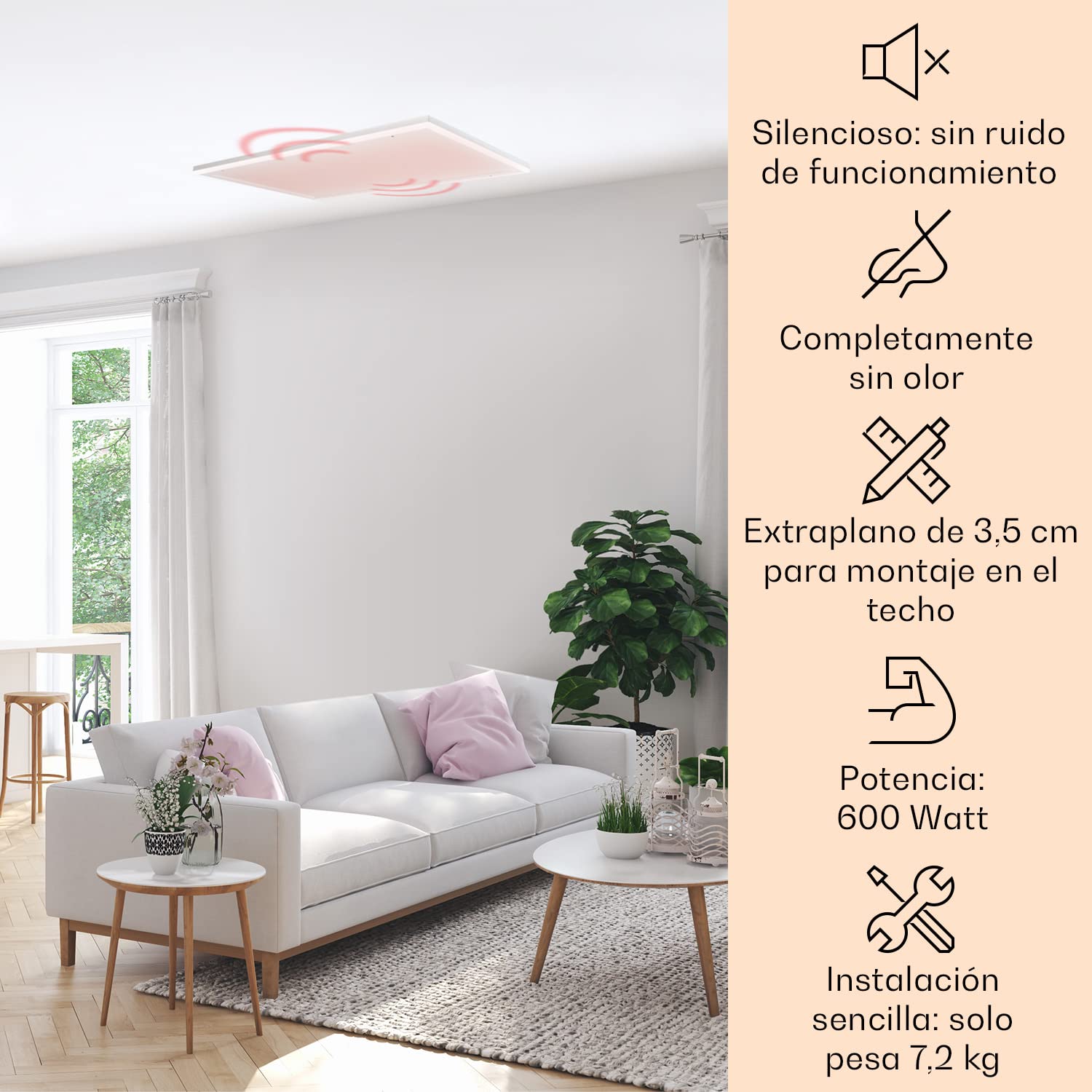 Klarstein Radiador Electrico Bajo Consumo con Panel de Infrarrojos, 600W para Casa, Estufa Portátil Mando a Distancia, Detección Ventanas Abiertas, Calefactor Baño con Termostato Techo y Pared, IP52