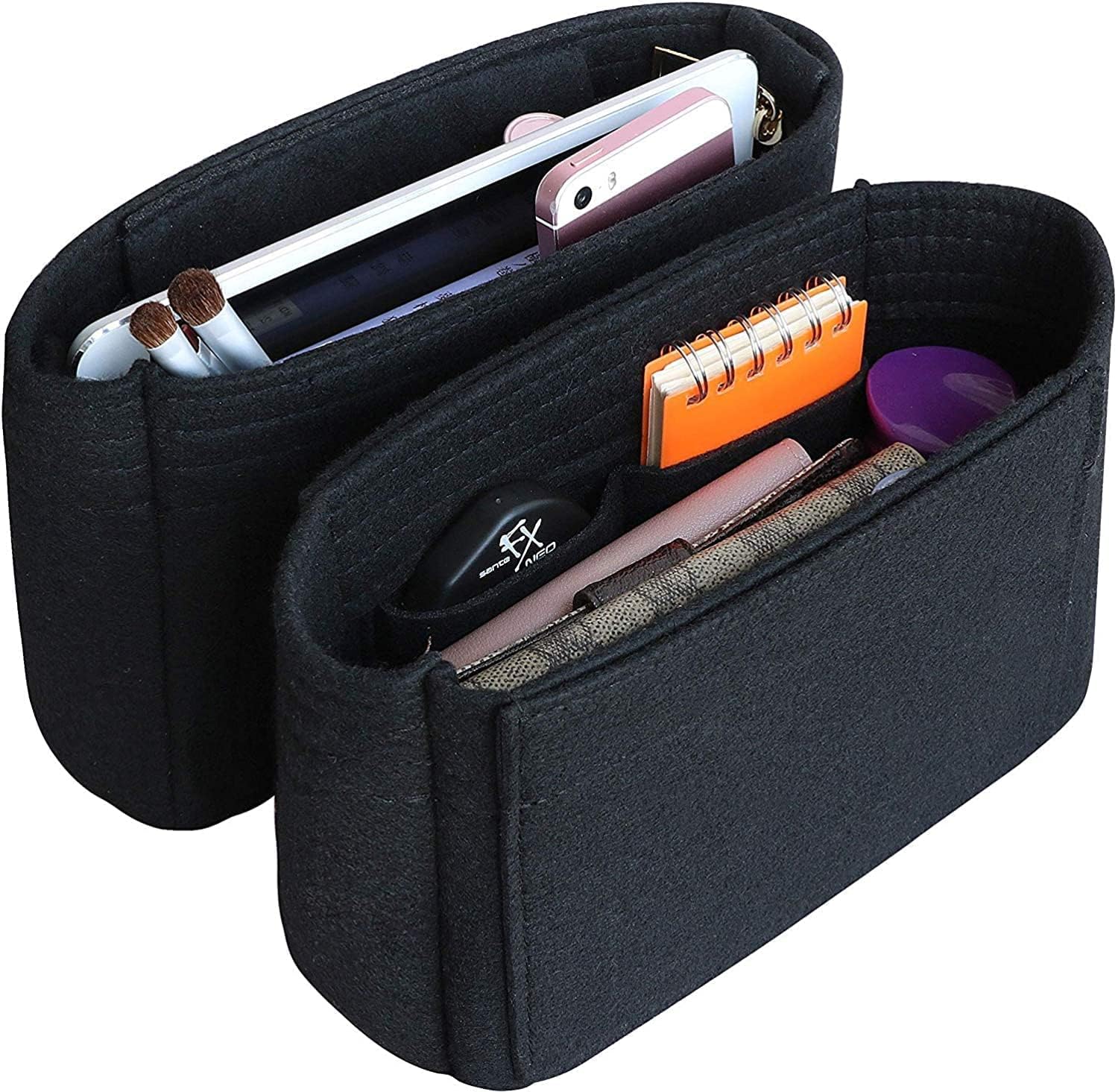 GREENSHEEPGREENSHEEP Women Felt Purse Organizer Insert for Handbag, Tote, Hobo Bag, Storage Purse Divider, Pack of 2 (Black)
