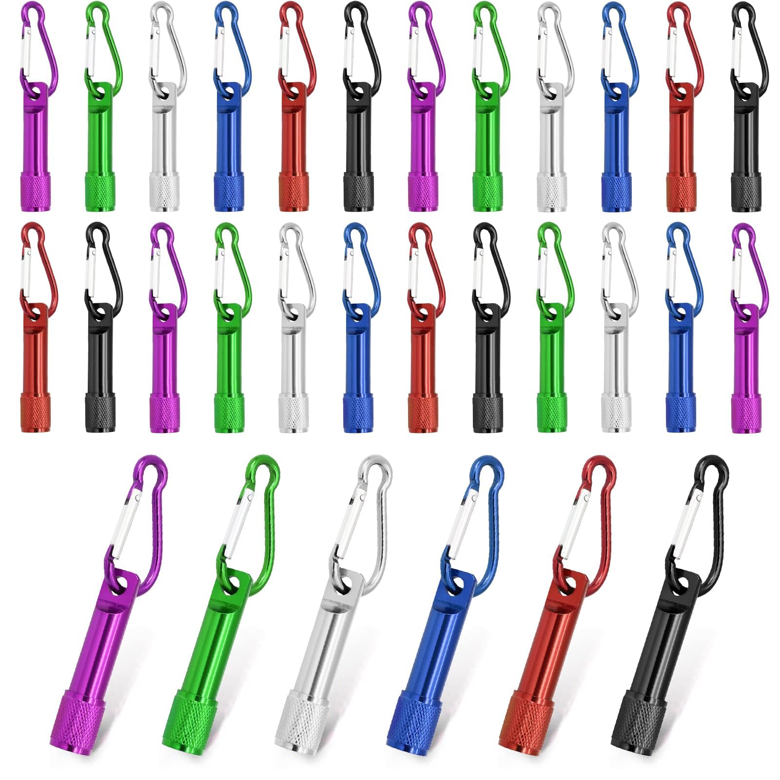 Lot de 30 mini porte-clés en vrac, lampes LED ultra lumineuses avec mousqueton en métal, lumières d'urgence compactes pour camping, randonnée, cyclisme, kits de survie