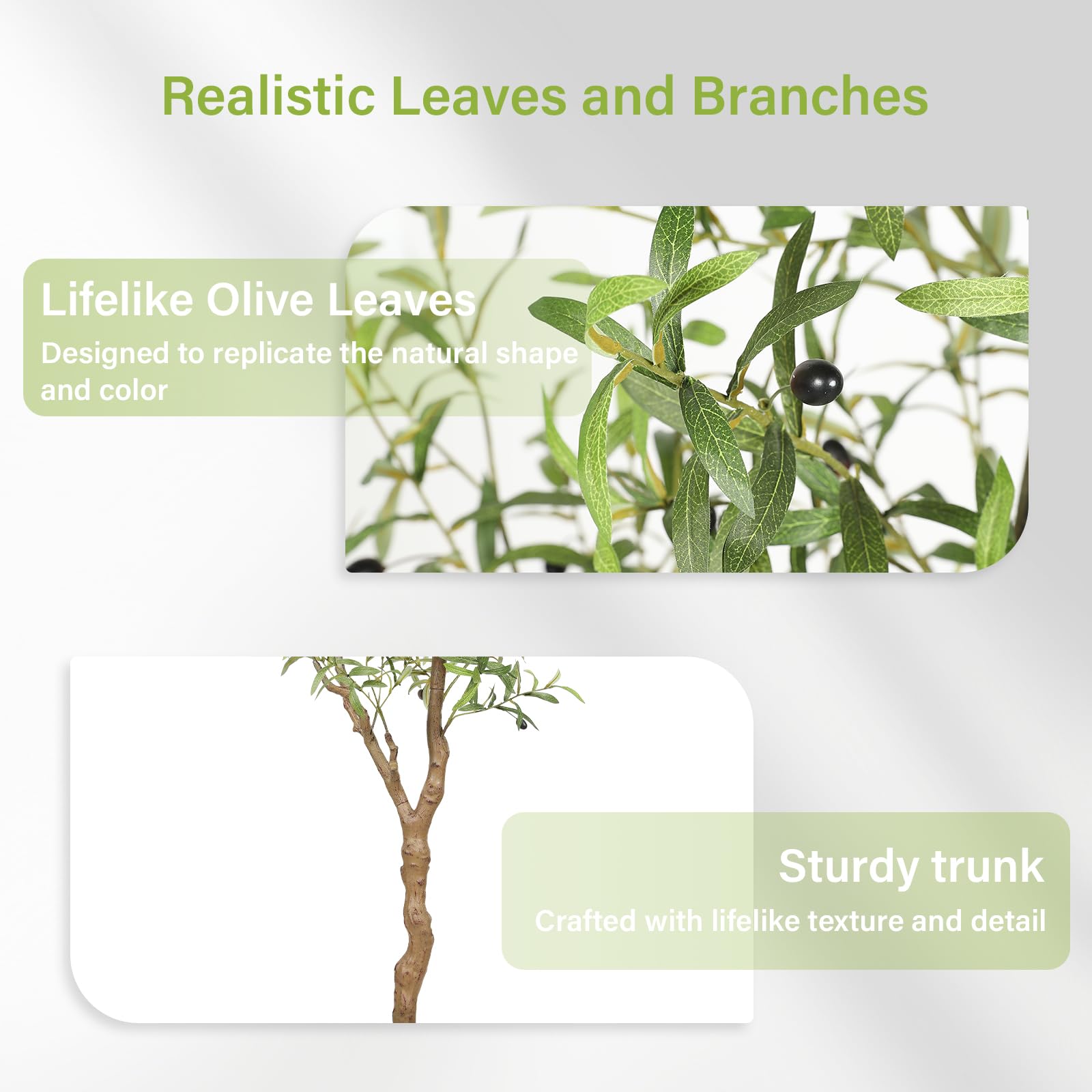 FEELEAD Sztuczne drzewo oliwne, duże drzewa oliwne, sztuczne do wewnątrz, z pniem z naturalnego drewna i realistycznymi liśćmi, wysokie sztuczne drzewo oliwne z doniczką, do domu, biura, salonu