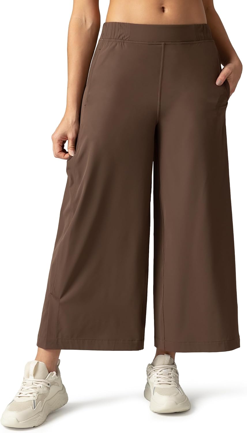 Colorfulkoala Women's Lightweight Wide Leg Cropped Pants High Waisted Loose Casual Lounge Pants Trousers with Pockets