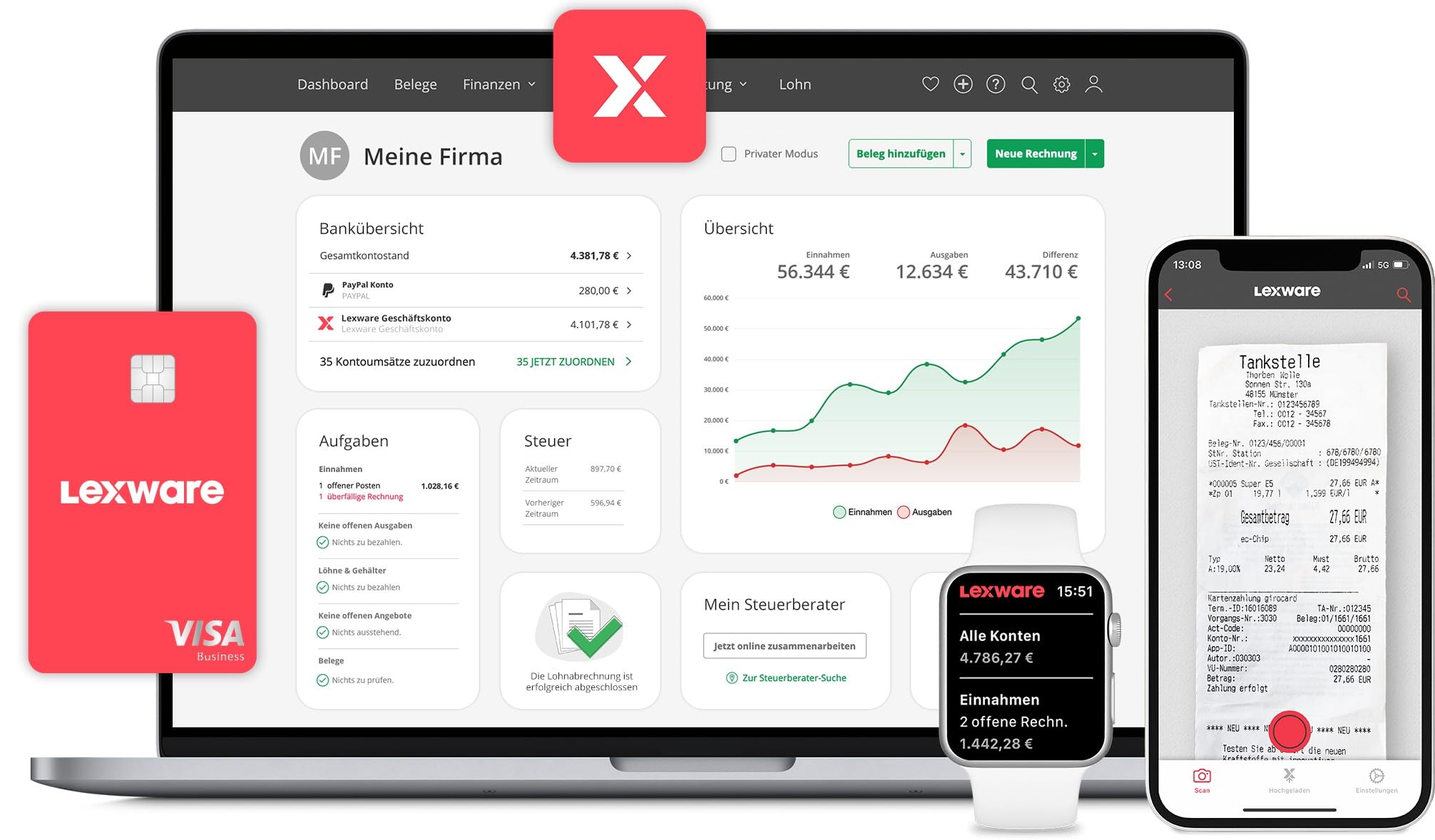 Lexware Office XL | Buchhaltung, E-Rechnungen, Angebote, Lohnabrechnung, Kundenverwaltung, Belege archivieren u.v.m. | 365-Tage Version | Aktivierungscode per Email