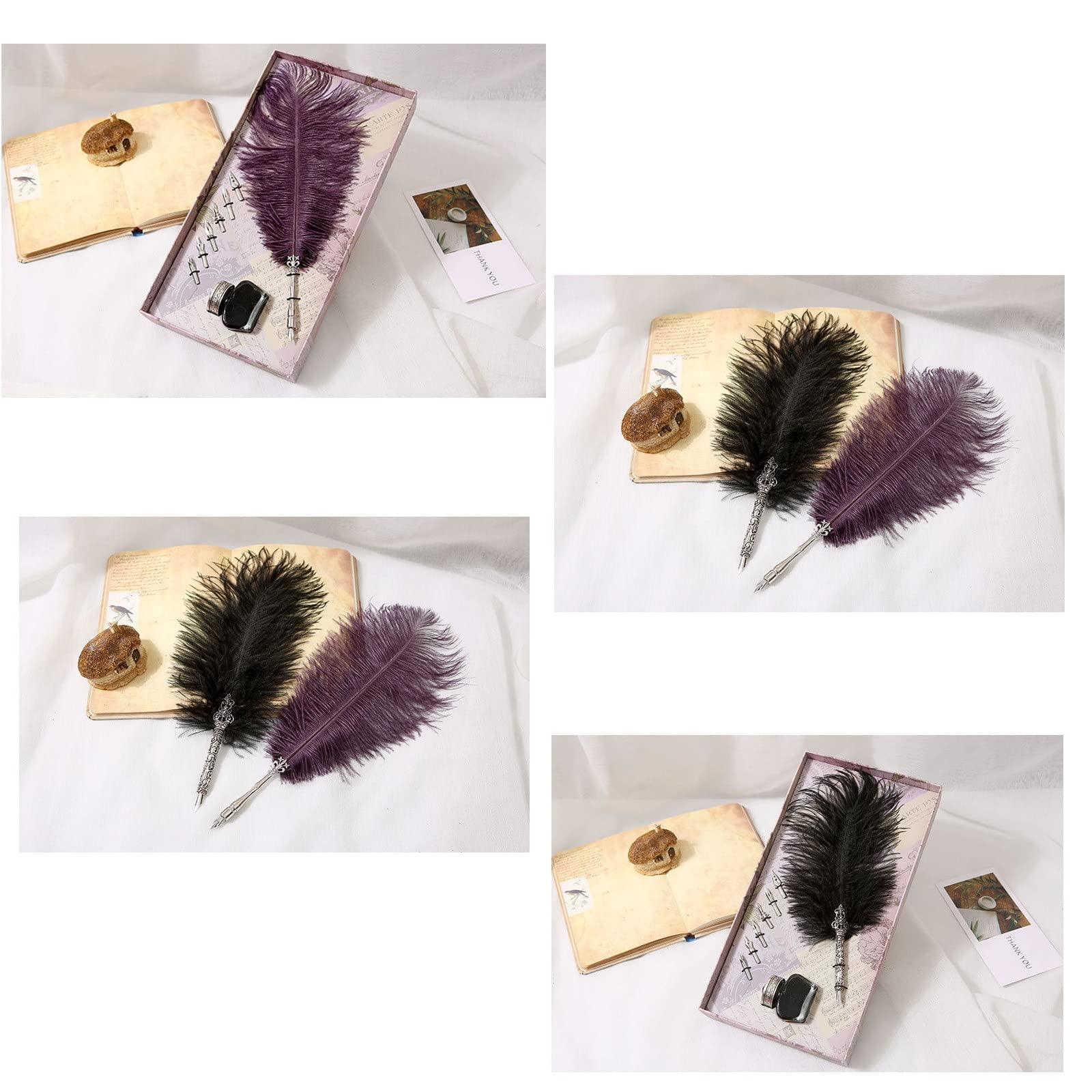 Zestaw piór do kaligrafii, Zestaw piór kaligraficznych Feather Pen Zestaw piór gęsich i atramentu(Purple)
