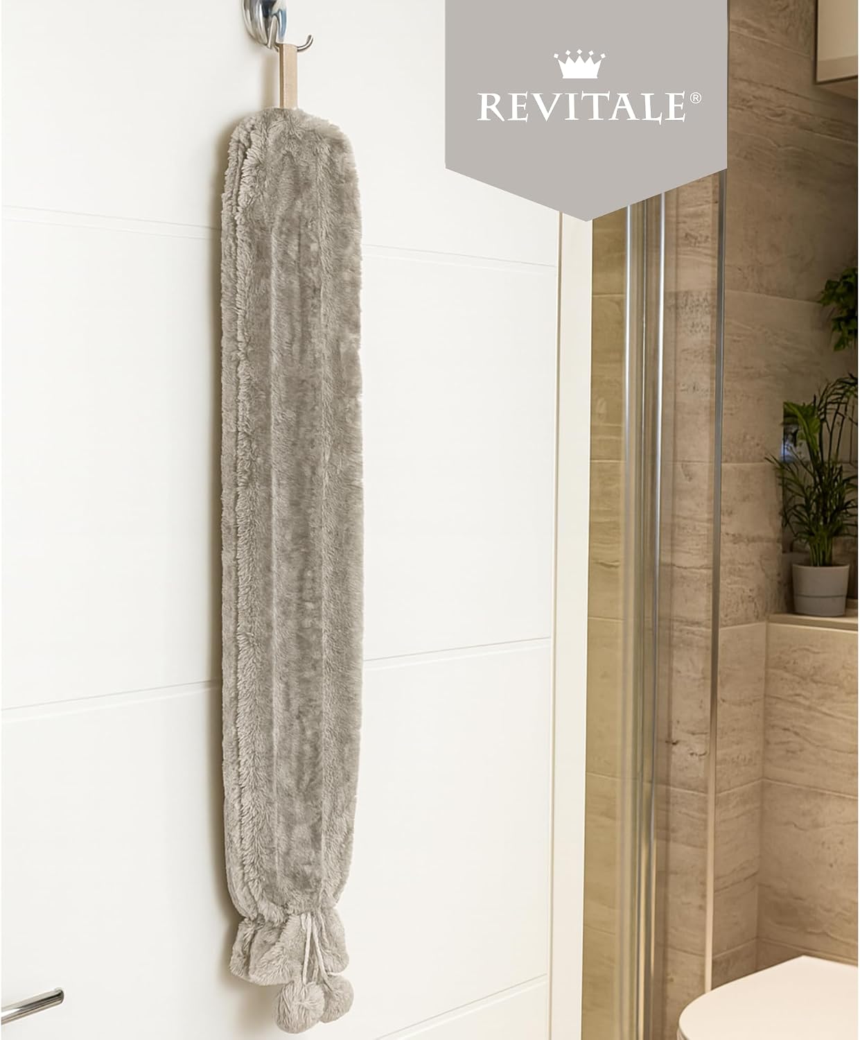 Revitale Extra Long Hot Water Bottle Pom Pom Soft Fur Cover - 72cm / 2L (Slate Grey)