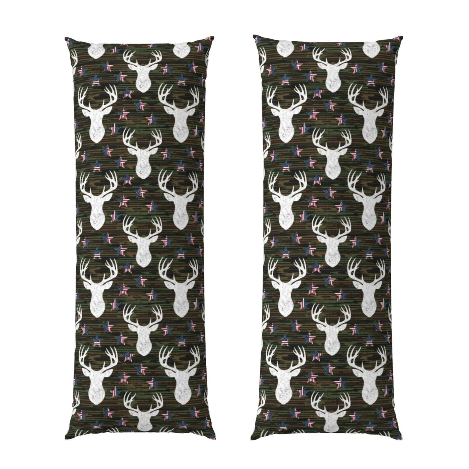Body Pillow Cover 20x54, Cool Deer Camo Camouflage American Flag Hunting Black, Soft Microfiber Long Pillowcase with Zipper Closure, Breathable Protector for Bedroom Sofa Couch Sleeping
