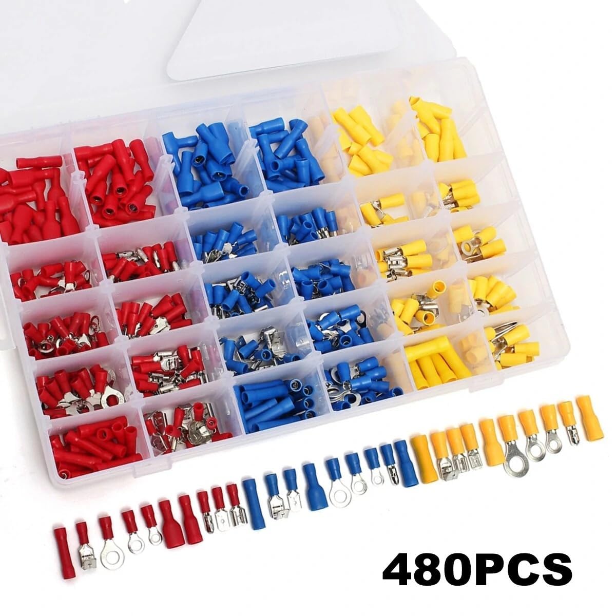 Lot de 480 connecteurs de fils électriques, bornes à sertir isolées, multicolores, adaptés pour les bagues mixtes, fourches, bêches, balle, déconnexion rapide